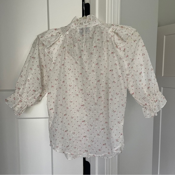 The Shirt by Rochelle Behrens White Ruffle Floral Button Down Blouse - Picture 4 of 4